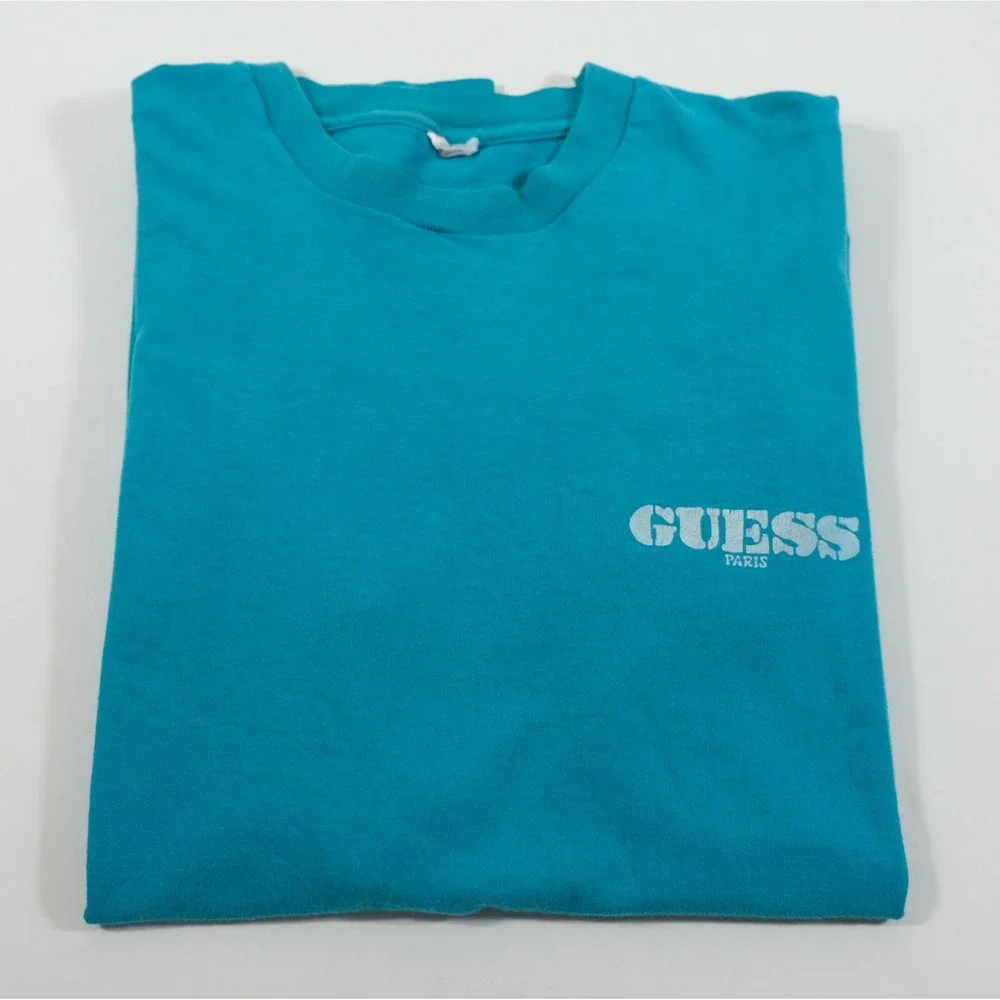 Guess T-Shirt Mens XL Teal Guess Paris Vintage 80s Single Stitch Graphic Tee - Picture 8 of 9